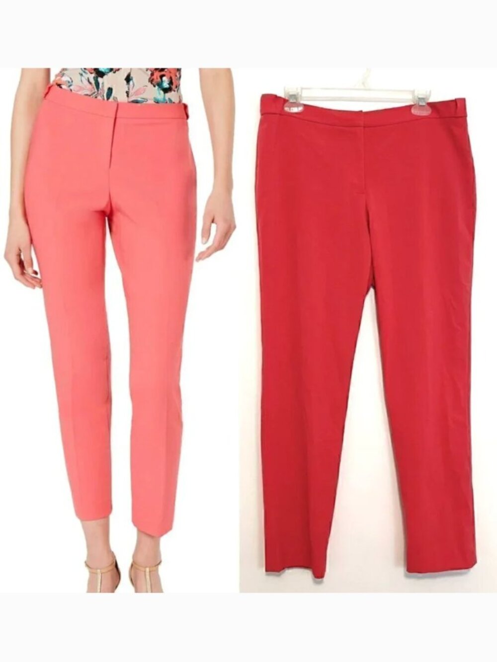 CALVIN KLEIN Skinny Highline Pants Coral Pink Red Tapered Leg Cropped Ankle Work
